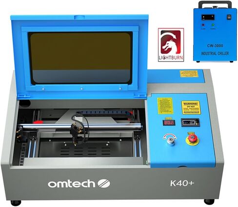 OMTech 40W CO2 حفارة ليزر مع LightBurn ومبرد الماء، سطح المكتب 8 بوصة × 12 بوصة K40+ آلة النقش بالليزر للاستخدام المنزلي، قاطع ليزر مع مضخة مياه مساعدة هواء برأس ليزر قابلة للتعديل للزجاج الخشبي in Kuwait