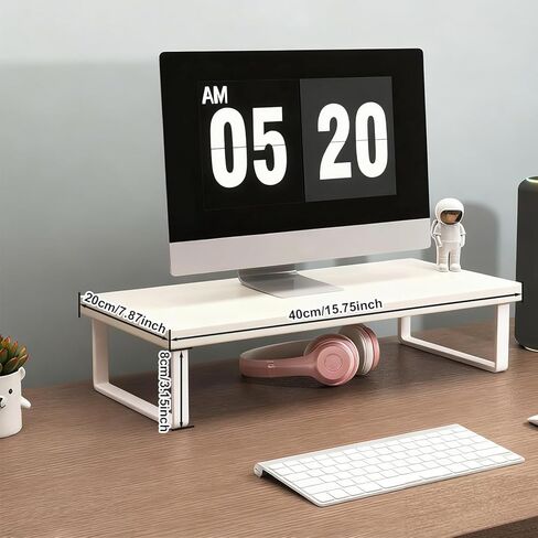 Stable Wood Computer Monitor Stand for Desk Organizer, Anti-slip Computer Riser Monitor Shelf for PC Laptop Notebook Home & Office (White) in Saudi Arabia