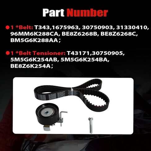 طقم شداد حزام توقيت المحرك من AUCERAMIC متوافق مع Ford Fiesta 2011-2019 Fiesta Ikon 2011-2015 1.6L L4 GAS DOHC TCK343 T343 T43171 in Kuwait