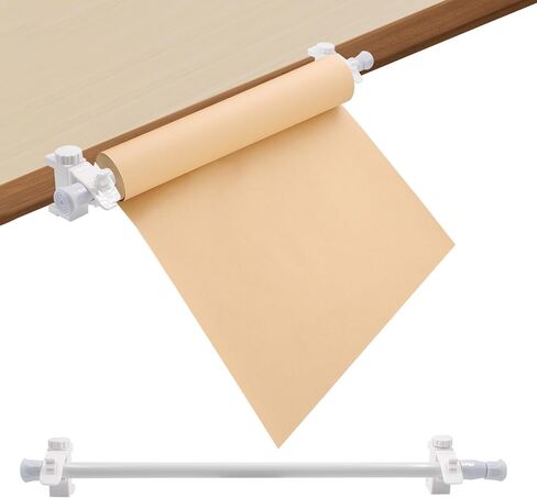 Clamp-On Craft Paper Roll Holder for 0-1.5" Thick Table, 15.5 -27.5 Inch Retractable Kraft Paper Dispenser for to Do Lists, Drafting, Taking Note, Wrapping, Label (White) in Kuwait