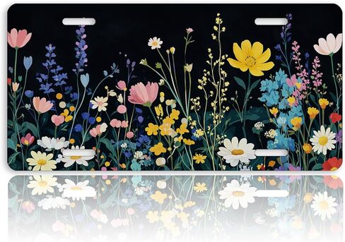 Wildflower Meadow Front License Plate for Women Colorful Daisy Botanical Bloom Car Vanity Plates Decorative Aluminum Metal Cute Novelty License Plate Cover for Men 6x12 Inch (4 Holes) in Saudi Arabia