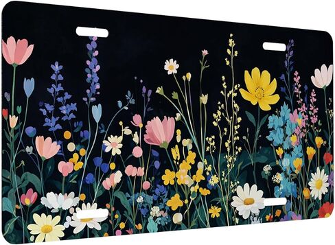 Wildflower Meadow Front License Plate for Women Colorful Daisy Botanical Bloom Car Vanity Plates Decorative Aluminum Metal Cute Novelty License Plate Cover for Men 6x12 Inch (4 Holes) in Saudi Arabia