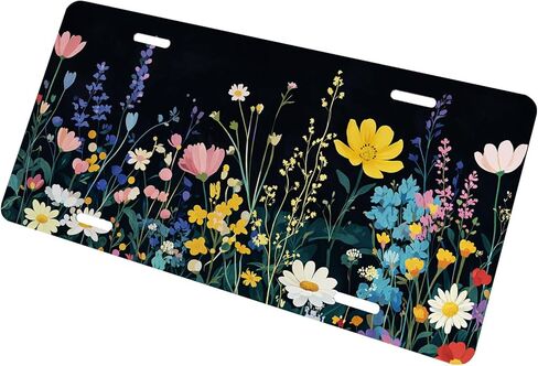 Wildflower Meadow Front License Plate for Women Colorful Daisy Botanical Bloom Car Vanity Plates Decorative Aluminum Metal Cute Novelty License Plate Cover for Men 6x12 Inch (4 Holes) in Saudi Arabia