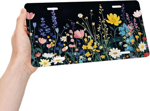 Wildflower Meadow Front License Plate for Women Colorful Daisy Botanical Bloom Car Vanity Plates Decorative Aluminum Metal Cute Novelty License Plate Cover for Men 6x12 Inch (4 Holes) in Saudi Arabia