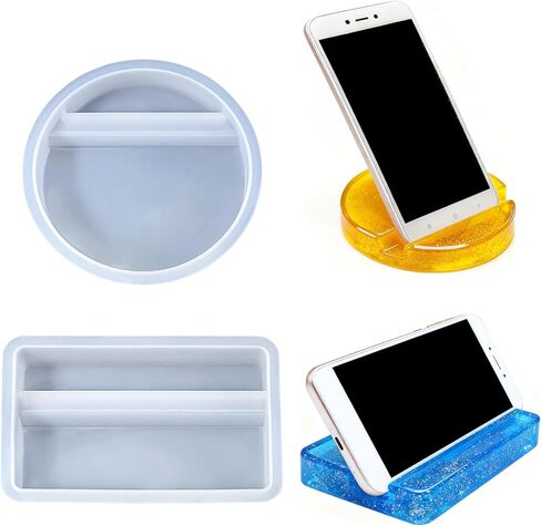 2 Pack Phone Stand Resin Molds Set, Square & Round Silicone Molds for Cell Phone Holders, Unique Epoxy Resin Molds for DIY Craft Mobile Phone Bracket Home Office Desk Decor in Kuwait