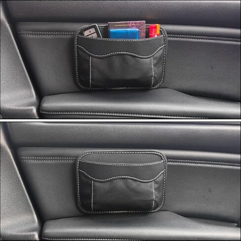 Reusable Adhesive Small Car Seat Side Pocket Organizer, No Residue Removable PU Leather Car Storage bag, Universal Vehicle Door & Console Pouch for Phone Keys Wallet etc, Black in Saudi Arabia
