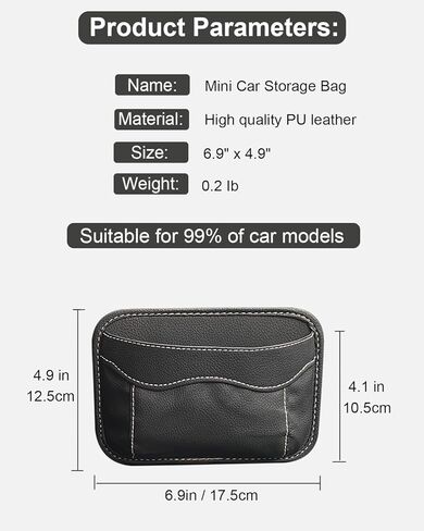 Reusable Adhesive Small Car Seat Side Pocket Organizer, No Residue Removable PU Leather Car Storage bag, Universal Vehicle Door & Console Pouch for Phone Keys Wallet etc, Black in Saudi Arabia