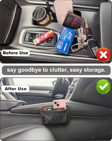 Reusable Adhesive Small Car Seat Side Pocket Organizer, No Residue Removable PU Leather Car Storage bag, Universal Vehicle Door & Console Pouch for Phone Keys Wallet etc, Black in Saudi Arabia