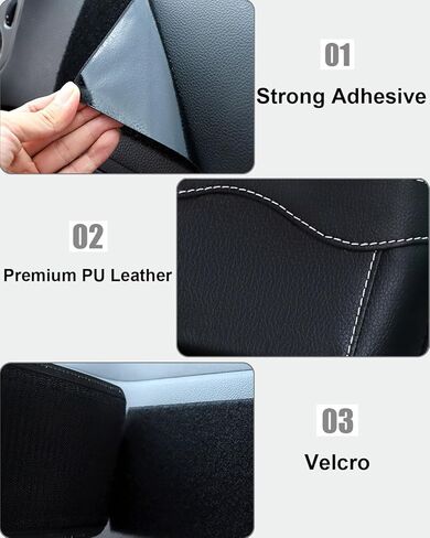 Reusable Adhesive Small Car Seat Side Pocket Organizer, No Residue Removable PU Leather Car Storage bag, Universal Vehicle Door & Console Pouch for Phone Keys Wallet etc, Black in Saudi Arabia