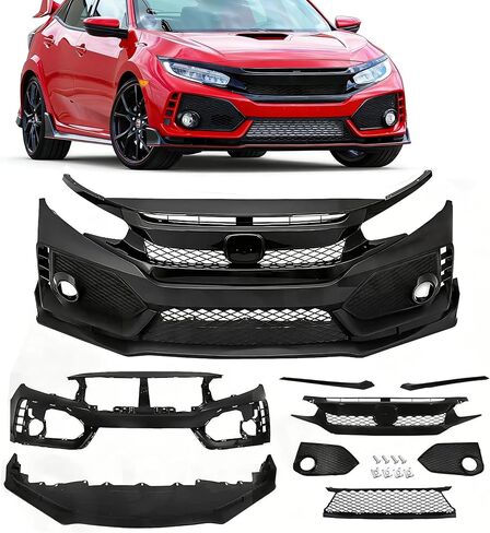 Front Bumper with Grille Lip Foglight Cover Fit For Honda Civic 2016-2021 10th-Gen Type-R Style Sedan Front Body Kit Modification Parts in Saudi Arabia