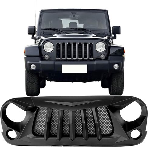 Front Bumper Grille for Jeep Wrangler Rubicon Sahara Sport JK 2007 2008 2009 2010 2011 2012 2013 2014 2015 2016 2017 2018 Replacement Front Grill, ABS Upper Hood Hollow Grille Part Car Radiator Guard in Saudi Arabia