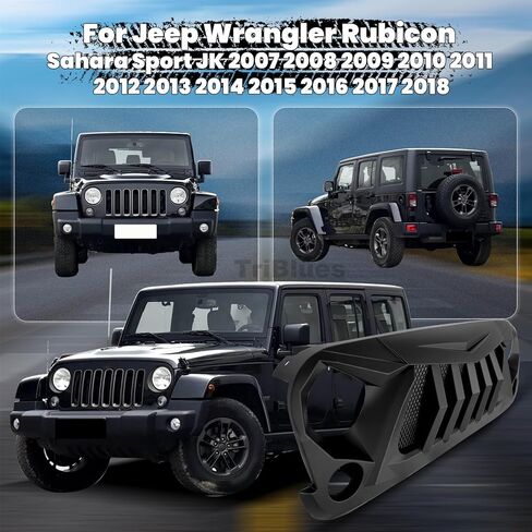 Front Bumper Grille for Jeep Wrangler Rubicon Sahara Sport JK 2007 2008 2009 2010 2011 2012 2013 2014 2015 2016 2017 2018 Replacement Front Grill, ABS Upper Hood Hollow Grille Part Car Radiator Guard in Saudi Arabia