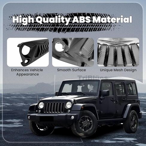 Front Bumper Grille for Jeep Wrangler Rubicon Sahara Sport JK 2007 2008 2009 2010 2011 2012 2013 2014 2015 2016 2017 2018 Replacement Front Grill, ABS Upper Hood Hollow Grille Part Car Radiator Guard in Saudi Arabia