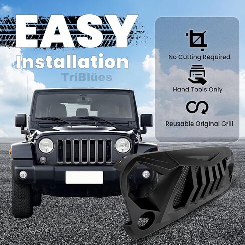 Front Bumper Grille for Jeep Wrangler Rubicon Sahara Sport JK 2007 2008 2009 2010 2011 2012 2013 2014 2015 2016 2017 2018 Replacement Front Grill, ABS Upper Hood Hollow Grille Part Car Radiator Guard in Saudi Arabia
