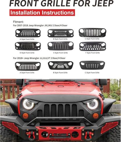 Front Bumper Grille for Jeep Wrangler Rubicon Sahara Sport JK 2007 2008 2009 2010 2011 2012 2013 2014 2015 2016 2017 2018 Replacement Front Grill, ABS Upper Hood Hollow Grille Part Car Radiator Guard in Saudi Arabia