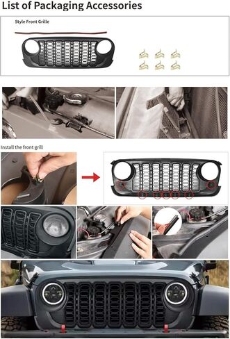 Front Bumper Grille for Jeep Wrangler Rubicon Sahara Sport JK 2007 2008 2009 2010 2011 2012 2013 2014 2015 2016 2017 2018 Replacement Front Grill, ABS Upper Hood Hollow Grille Part Car Radiator Guard in Saudi Arabia