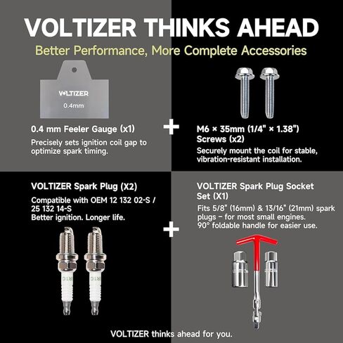 VOLTIZER High-Performance EFI Ignition Coil Kit 25 519 02-S (2551902-S) for Kohler ECH630 ECH650 ECH680 ECH730 ECH740 ECV730 ECV740 ECV749 Engines – 2 Pack Includes Spark Plugs & Tools, Engine-Tested in Saudi Arabia