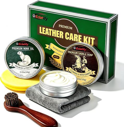 5-in-1 Leather Boots Care Kit, Leather Shoe Cleaner & Conditioner with Saddle Soap and Mink Oil, Leather Care Set for Cowboy Boots, Jackets, Handbags, Car Interiors, Gift for Leather Lovers in Saudi Arabia