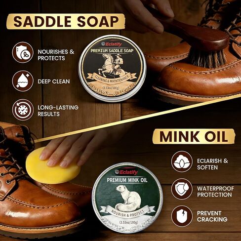 5-in-1 Leather Boots Care Kit, Leather Shoe Cleaner & Conditioner with Saddle Soap and Mink Oil, Leather Care Set for Cowboy Boots, Jackets, Handbags, Car Interiors, Gift for Leather Lovers in Saudi Arabia