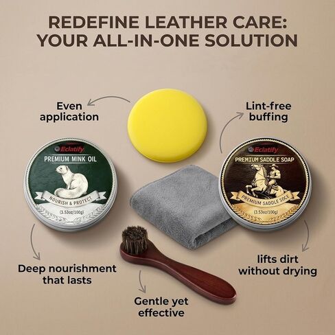 5-in-1 Leather Boots Care Kit, Leather Shoe Cleaner & Conditioner with Saddle Soap and Mink Oil, Leather Care Set for Cowboy Boots, Jackets, Handbags, Car Interiors, Gift for Leather Lovers in Saudi Arabia