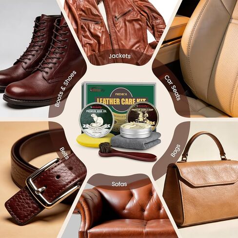 5-in-1 Leather Boots Care Kit, Leather Shoe Cleaner & Conditioner with Saddle Soap and Mink Oil, Leather Care Set for Cowboy Boots, Jackets, Handbags, Car Interiors, Gift for Leather Lovers in Saudi Arabia