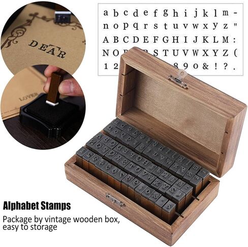 70PCS Wooden Rubber Alphabet Letter Number Stamps, Alphabet Mini Stamps with Wooden Storage Box for Scrapbooking Card Making and DIY Crafts in Saudi Arabia
