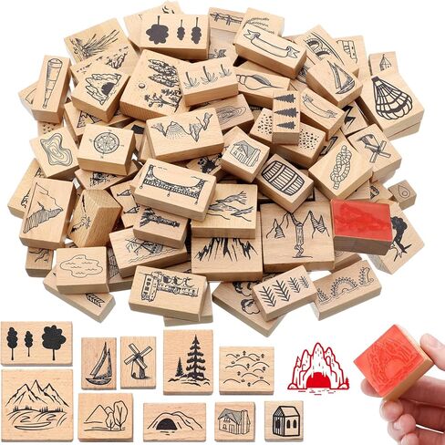 ReliThick 100 Pcs Map Stamps Combo Map Making Stamps Kit Compass Mountains Building Vintage Wooden Rubber Stamp for RPG Adventures Storytelling Creative Projects DIY Crafts Scrapbooking Supplies in Saudi Arabia