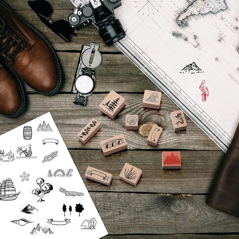 ReliThick 100 Pcs Map Stamps Combo Map Making Stamps Kit Compass Mountains Building Vintage Wooden Rubber Stamp for RPG Adventures Storytelling Creative Projects DIY Crafts Scrapbooking Supplies in Saudi Arabia