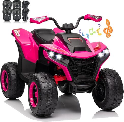 أطفال ATV 4 عجلات، 24 فولت 2 مقعد كهربائي ATV رباعي مع محرك 4X100W، مجموعة معدات الحماية، بلوتوث، أضواء LED، تعليق زنبركي، ألعاب ركوب تعمل بالبطارية للأطفال الكبار، الأولاد، البنات، أسود وردي in Kuwait