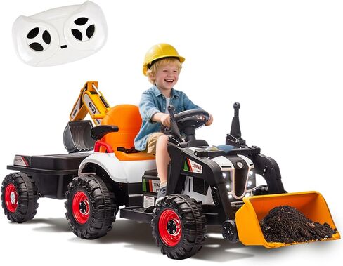 24V Ride on Excavator with 4-in-1 Construction Attachments (Excavator, Dump Truck & Bulldozer), Ride on Tractor w/Remote Control, Swivel Seat, Power Wheels Kids Electric Vehicles (Blue) in Kuwait