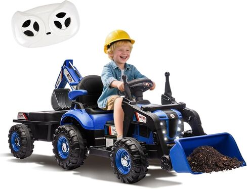 24V Ride on Excavator with 4-in-1 Construction Attachments (Excavator, Dump Truck & Bulldozer), Ride on Tractor w/Remote Control, Swivel Seat, Power Wheels Kids Electric Vehicles (Blue) in Kuwait