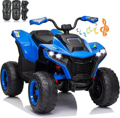 أطفال ATV 4 عجلات، 24 فولت 2 مقعد كهربائي ATV رباعي مع محرك 4X100W، مجموعة معدات الحماية، بلوتوث، أضواء LED، تعليق زنبركي، ألعاب ركوب تعمل بالبطارية للأطفال الكبار، الأولاد، البنات، أسود وردي in Kuwait