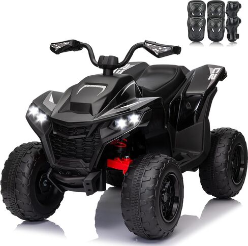 أطفال ATV 4 عجلات، 24 فولت 2 مقعد كهربائي ATV رباعي مع محرك 4X100W، مجموعة معدات الحماية، بلوتوث، أضواء LED، تعليق زنبركي، ألعاب ركوب تعمل بالبطارية للأطفال الكبار، الأولاد، البنات، أسود وردي in Kuwait