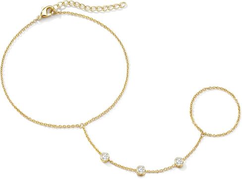 Gold Hand Chain Bracelet for Women Trendy, Dainty 14k Gold Plated Ring Bracelet Hand Chain Finger Ring Slave Cuff Bracelet Cubic Zircon Hand Jewelry for Women Accessories in Saudi Arabia