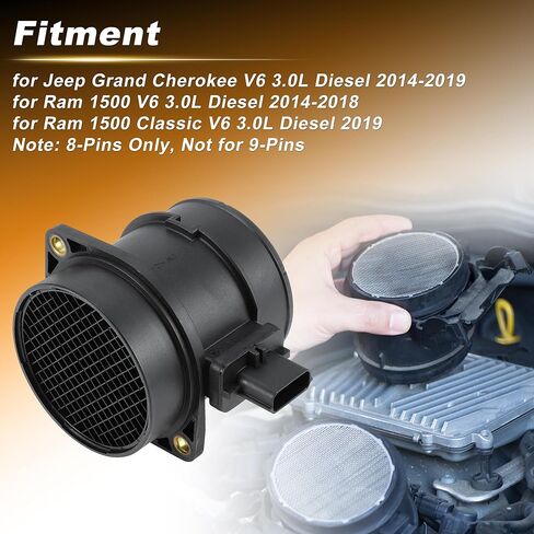 Car MAF Mass Air Flow Sensor Assembly for Chevrolet Silverado for Jeep Grand Cherokee 2014-2019 for Ram 1500 V6 2014-2018 V6 3.0L Diesel Replacement 68151956AB/MAS0473/0281006340 in Kuwait