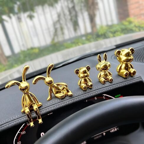 BNTR Car Ornaments Rabbit 5-Pack Silver/Gold Stocking Stuffers Cool Rabbit Cute Creative Car Dashboard House Room Decor Nice Gift (5-Pack Silver) in Saudi Arabia