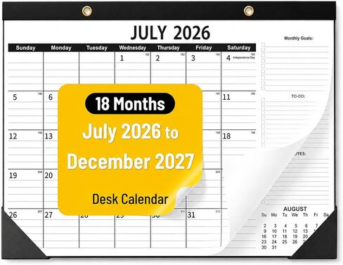 2026-2027 Monthly Desk Calendar - 18 Month Goal Tracker (July 2026 - Dec 2027), 17" x 12" Desktop Planner with To-Do & Notes Sidebar, Thick 120 GSM Paper for Habit Building & Home in Saudi Arabia
