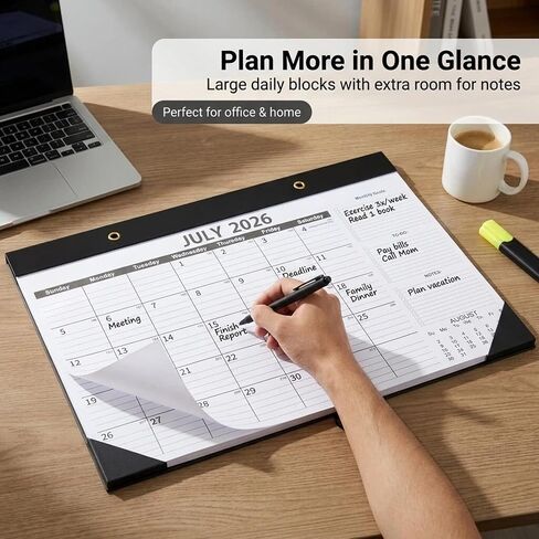 2026-2027 Monthly Desk Calendar - 18 Month Goal Tracker (July 2026 - Dec 2027), 17" x 12" Desktop Planner with To-Do & Notes Sidebar, Thick 120 GSM Paper for Habit Building & Home in Saudi Arabia