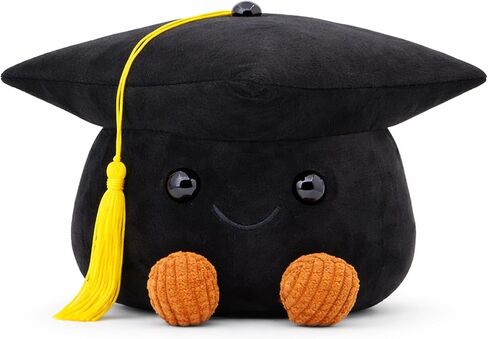 Cute Graduation Cap Plush Figurine, Soft Stuffed Mortarboard Decor with Smiley Face & Gold Tassel, Ideal Graduation Keepsake for Graduates, Friends & Colleagues (Black) in Saudi Arabia