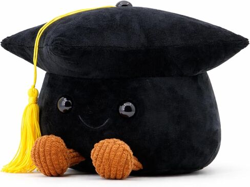 Cute Graduation Cap Plush Figurine, Soft Stuffed Mortarboard Decor with Smiley Face & Gold Tassel, Ideal Graduation Keepsake for Graduates, Friends & Colleagues (Black) in Saudi Arabia