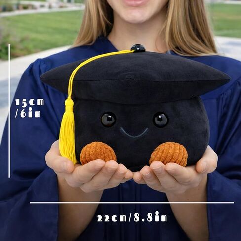 Cute Graduation Cap Plush Figurine, Soft Stuffed Mortarboard Decor with Smiley Face & Gold Tassel, Ideal Graduation Keepsake for Graduates, Friends & Colleagues (Black) in Saudi Arabia