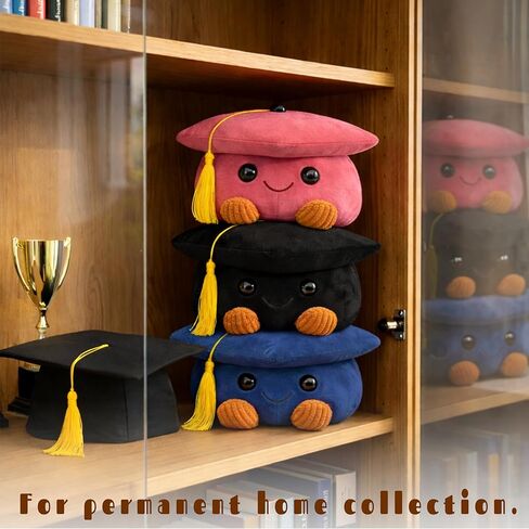 Cute Graduation Cap Plush Figurine, Soft Stuffed Mortarboard Decor with Smiley Face & Gold Tassel, Ideal Graduation Keepsake for Graduates, Friends & Colleagues (Black) in Saudi Arabia