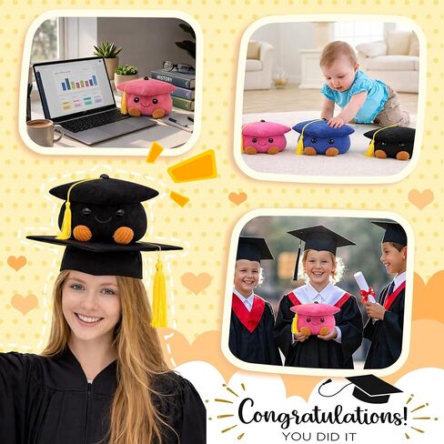 Cute Graduation Cap Plush Figurine, Soft Stuffed Mortarboard Decor with Smiley Face & Gold Tassel, Ideal Graduation Keepsake for Graduates, Friends & Colleagues (Black) in Saudi Arabia