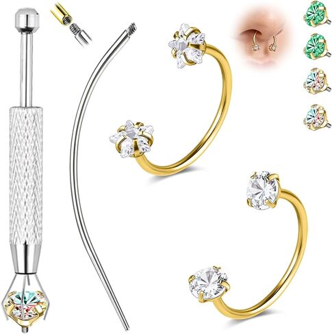 ZS G23 Titanium Horseshoe Nose Ring 20G 8mm - Hypoallergenic Piercing Body Jewelry for Nose, Lip, Ear, Helix, Conch, Cartilage - CZ Noes Studs with Insertion Tapper in Saudi Arabia