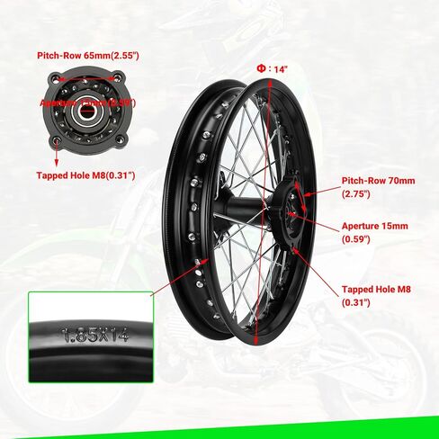 مجموعة شرائط الحافة الخلفية للدراجة الترابية 1.85 × 14 لإطارات 90/100-14، لـ KLX125 KX85 KLX140R TTR125 YZ85 YZ80 RM80 RM85 Taotao DB17 DB27 SR150 DR90 Apollo RFZ Open 125 أجزاء الدراجة النارية مع محامل 12 مم in Saudi Arabia