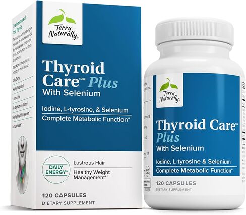 Terry Naturally Thyroid Care Plus - 120 Capsules - with Iodine + L-Tyrosine + Selenium - Promotes Energy & Metabolism - Non-GMO, Gluten Free, Kosher - 60 Servings in Saudi Arabia