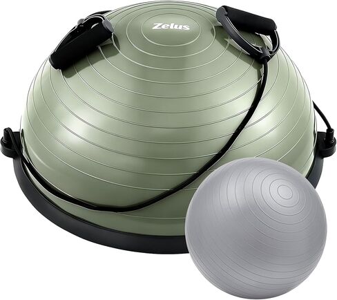 ZELUS Balance Ball Trainer with Resistance Bands and Foot Pump, Inflatable Yoga Ball for Home Gym Workouts, 23 Inch Exercise Half Ball for Balance Training Core Strength Fitness More, 330lb Cap in Saudi Arabia
