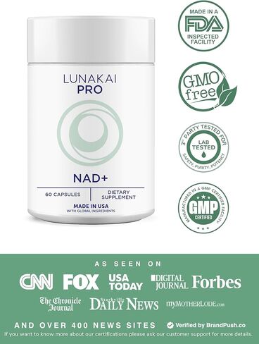 تركيبة Lunakai PRO USA المصنوعة بمسار مزدوج NAD+ مع NR & Resveratrol - مكمل NAD الطبيعي للنساء والرجال - الشيخوخة الصحية ودعم الصحة الخلوية، 60 قيراط in Saudi Arabia