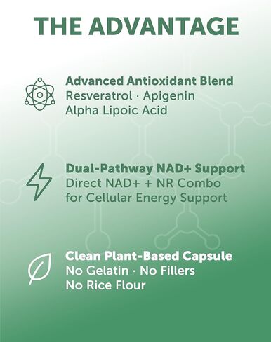 تركيبة Lunakai PRO USA المصنوعة بمسار مزدوج NAD+ مع NR & Resveratrol - مكمل NAD الطبيعي للنساء والرجال - الشيخوخة الصحية ودعم الصحة الخلوية، 60 قيراط in Saudi Arabia