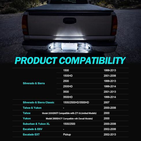 مجموعة مصابيح لوحة الترخيص LED لـ Silverado/Sierra 1500 2500 3500 1999-2013، Suburban Tahoe Yukon XL 2000-2006، ملحقات مصابيح Escalade Traverse Avalanche Tag - 6500K أبيض التوصيل والتشغيل in Kuwait